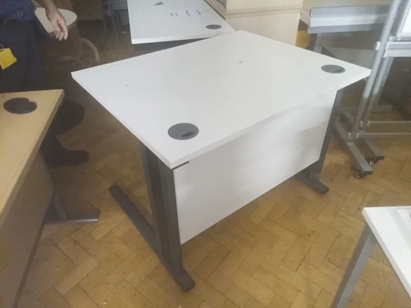 White Desk with Cable Management Holes