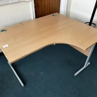 Curved Wooden Office Desk with Metal Frame