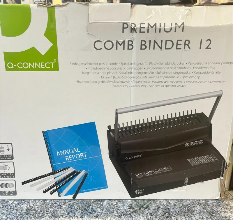 Q-Connect Premium Comb Binder 12 - Plastic Binding Machine - Manual Binder