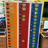 Colourful Multi-Drawer Storage Cabinet - 15 Drawers (Orange/Red/Blue) - with power sockets