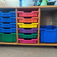 Mobile Storage Unit with Coloured Plastic Trays – 18 Drawer Organiser