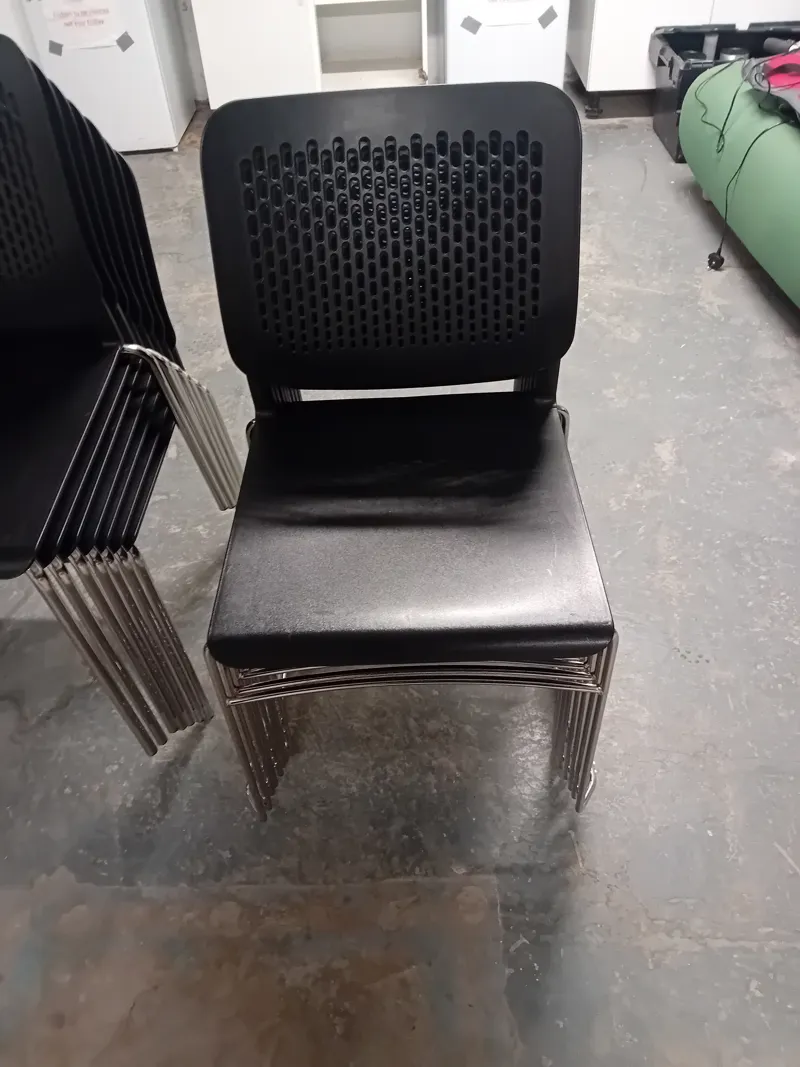 Black Stacking Chair with Perforated Back