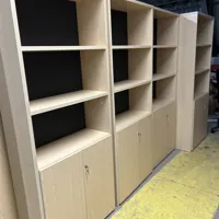 Light Oak 4-Section Modular Storage Unit with Open Shelving & Lockable Cabinets