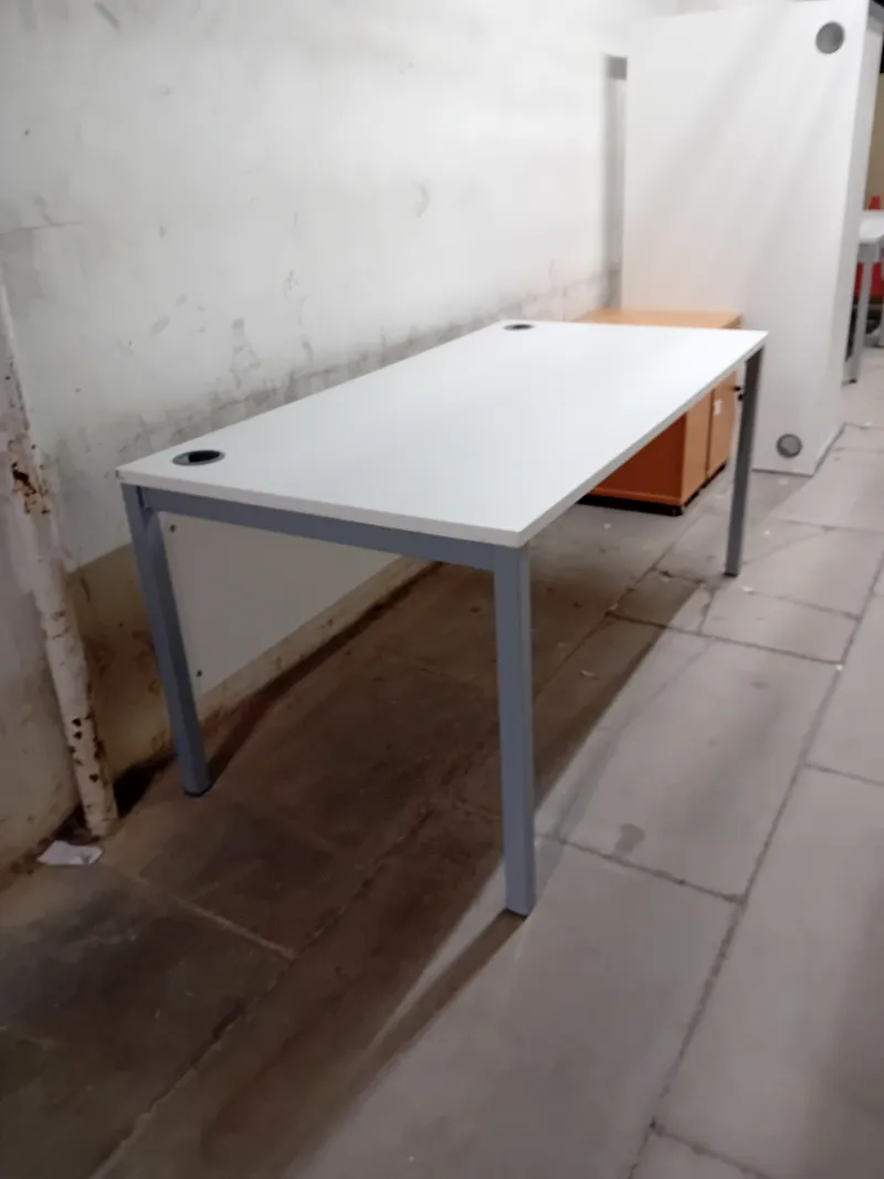 White Melamine Meeting/Work Table with Grey Metal Frame