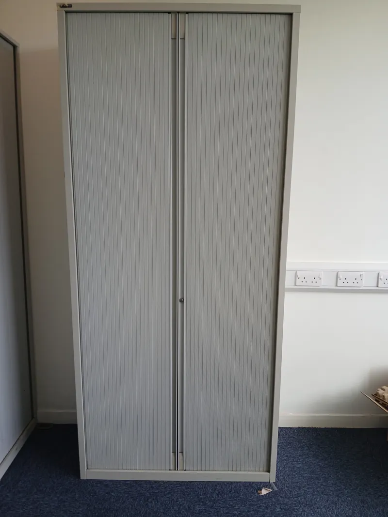 Grey Tambour Cabinet with Vertical Slats - 2-Door
