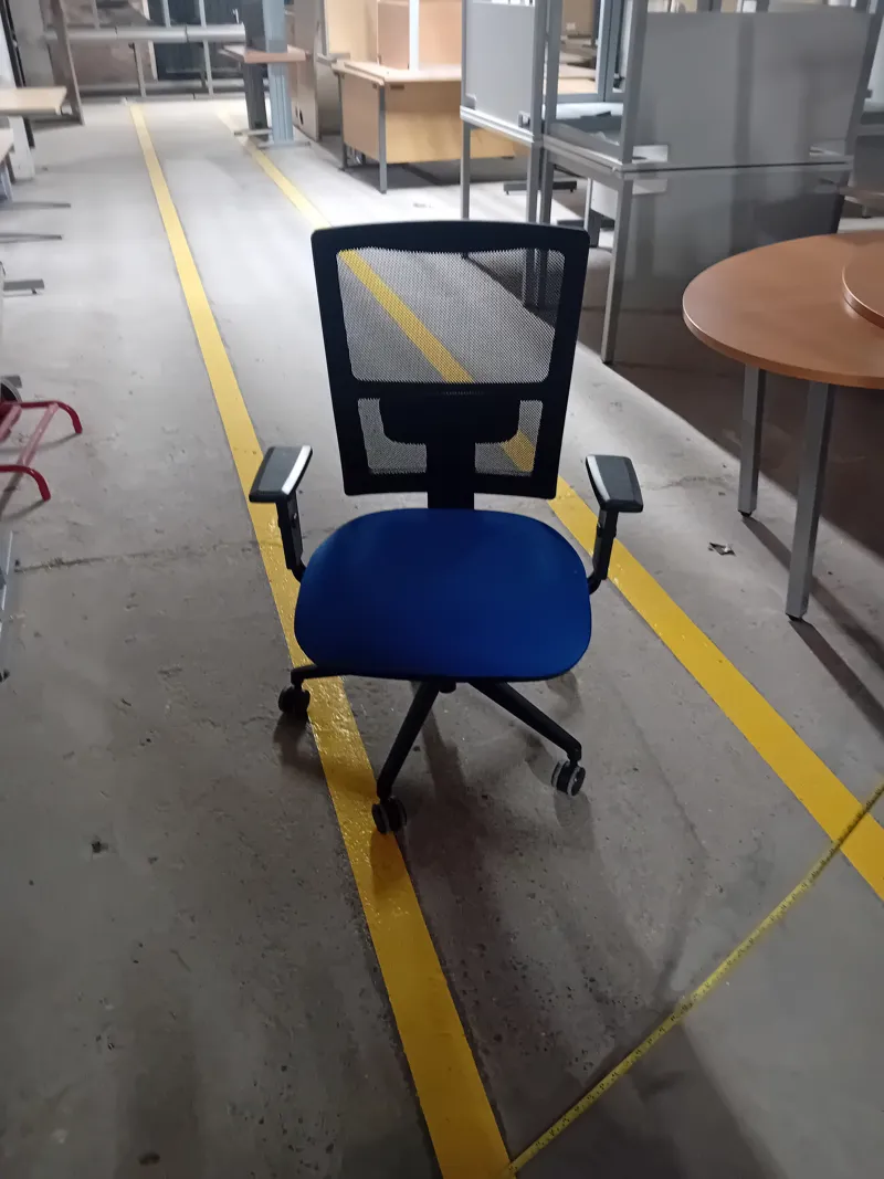 Office Task Chair with Blue Seat and Black Mesh Back