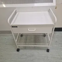 White Mobile Utility Cart with Storage Drawer and Wire Shelf