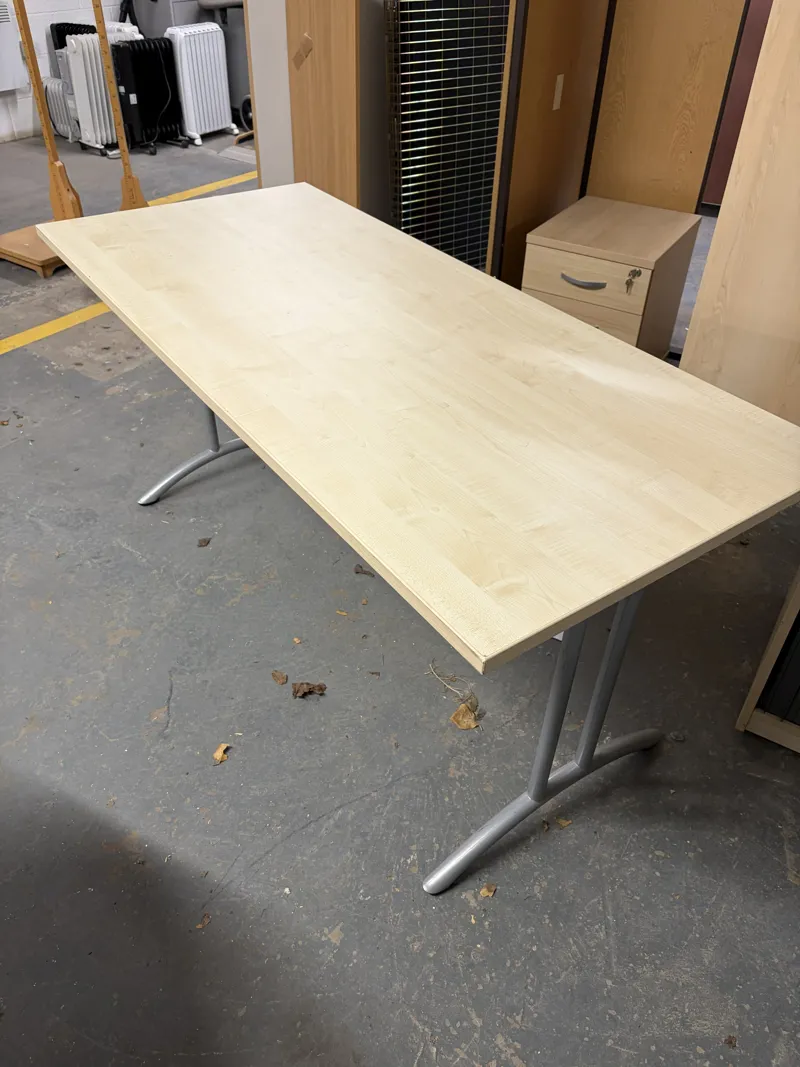 Light Oak Folding Table with Silver Metal Frame