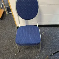 Stacking Chair with Blue Patterned Seat and grey Frame
