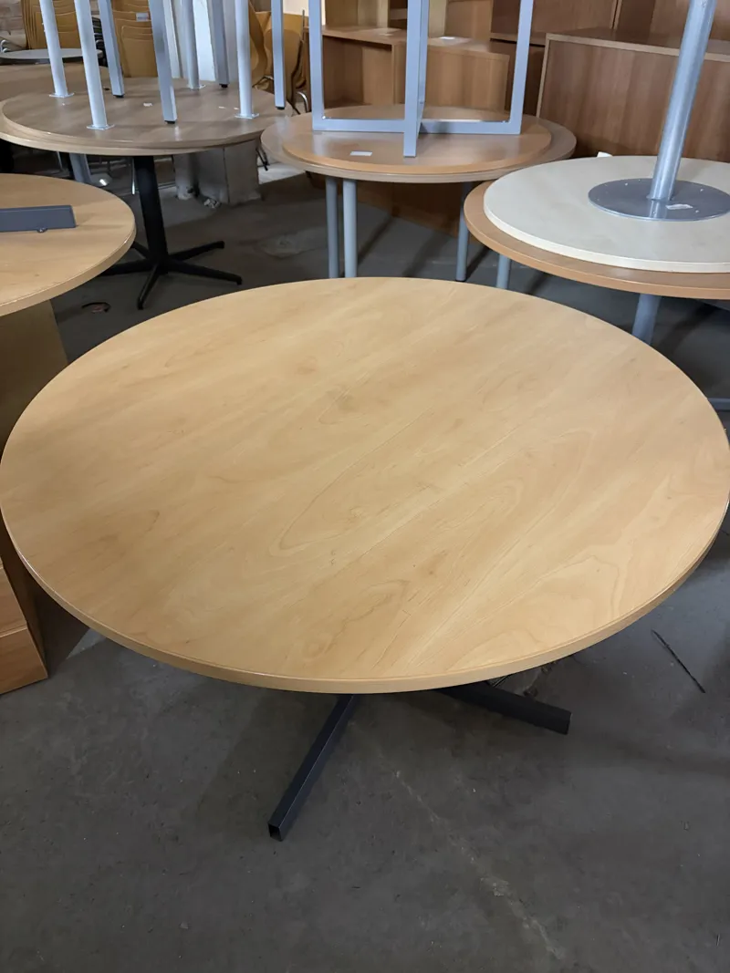 Round Meeting/Café Table with Metal Base - Natural Wood Top