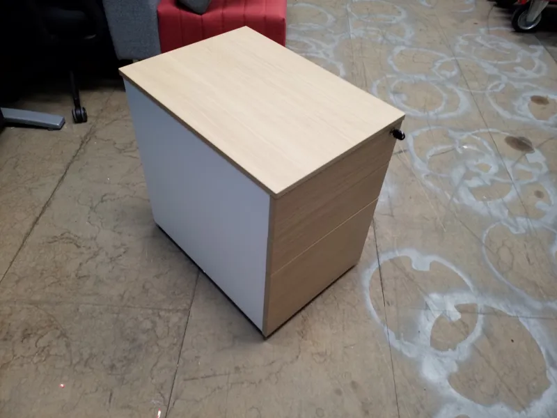 Light Wood Two-Drawer Storage Cabinet with Castors