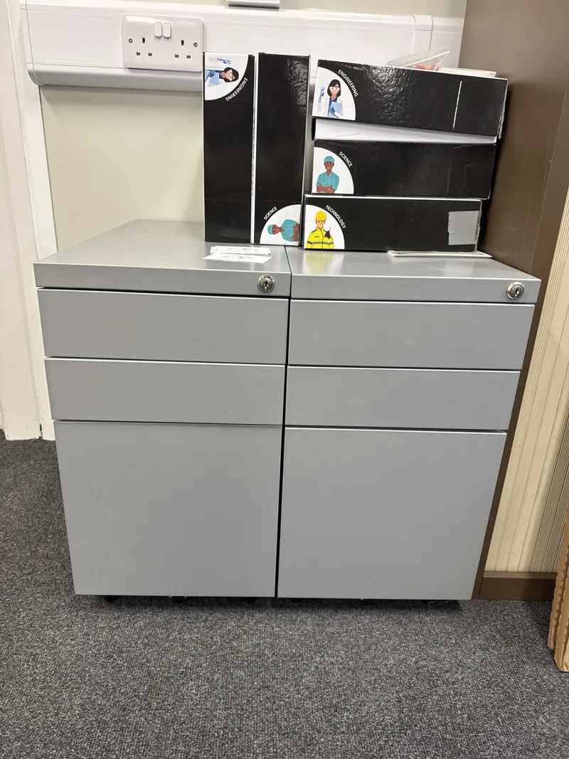 Pair of Grey Metal 4-Drawer Storage Cabinets with Top Shelf Unit