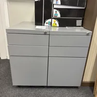 Pair of Grey Metal 4-Drawer Storage Cabinets with Top Shelf Unit