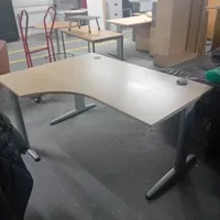 Curved Desk with Metal Frame - Light Wood Top