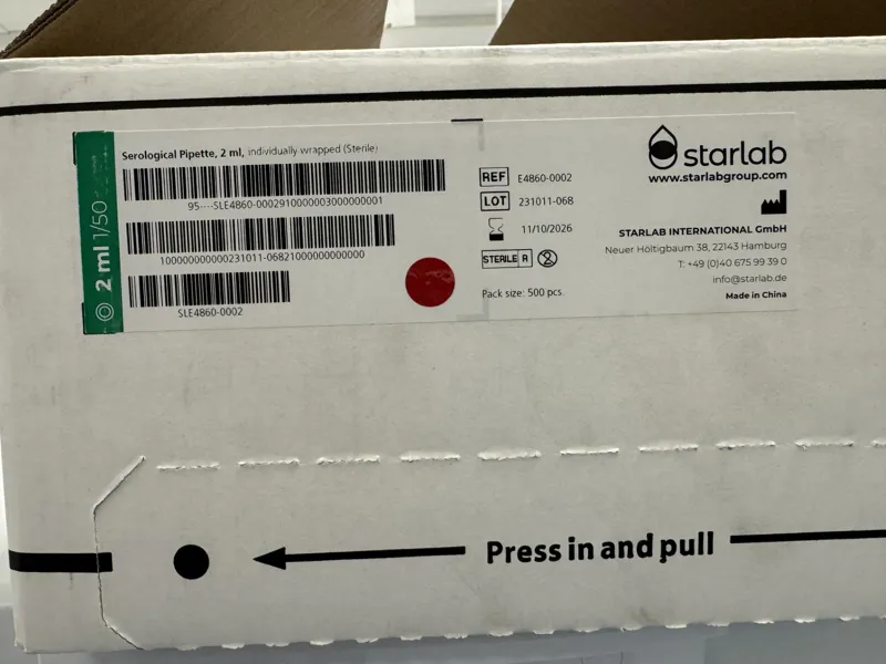 Serological Pipette, 2ml, Sterile, part used box of 500 *out of date 11/10/2026*
