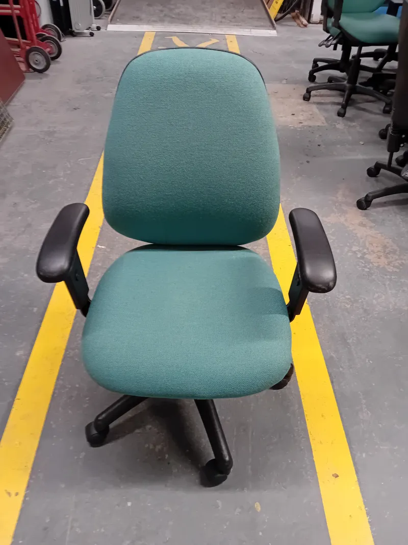 Teal Office Task Chair with Black Armrests and Wheels