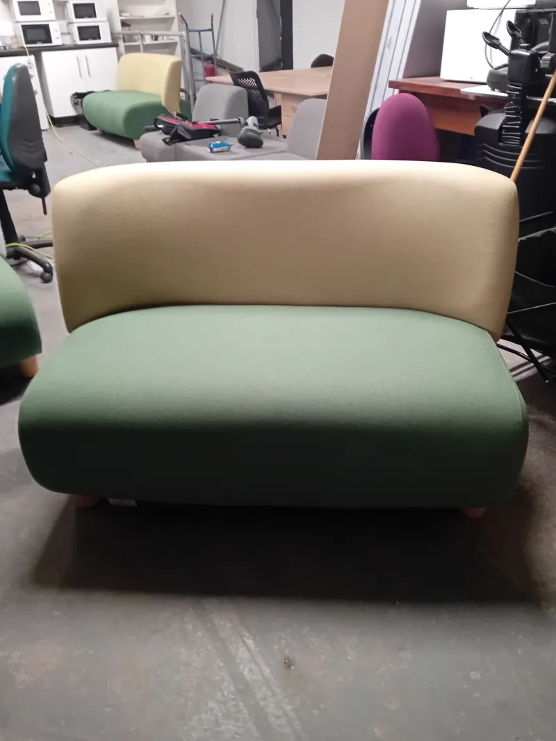 Modern Curved Sofa – Cream & Green Upholstery