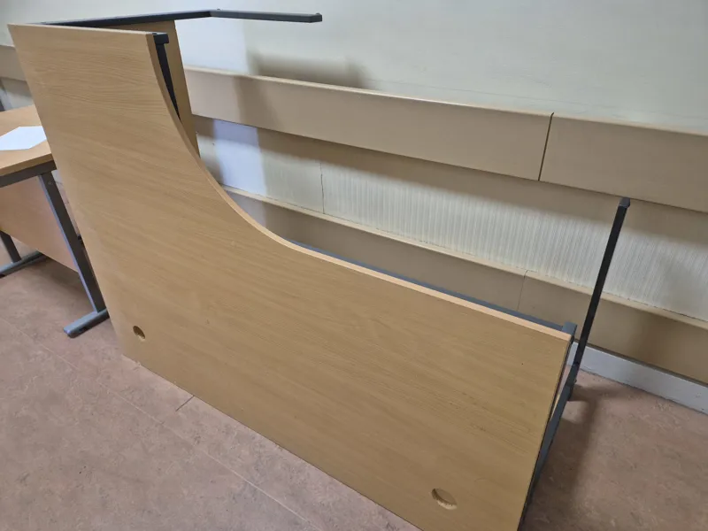 Light Oak Curved Office Desk with Grey Frame