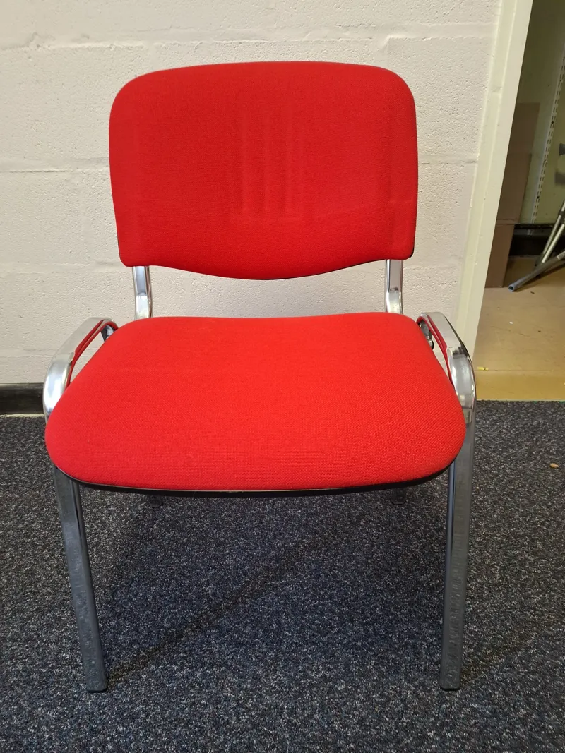 Red Padded Stacking Chair with Chrome Frame